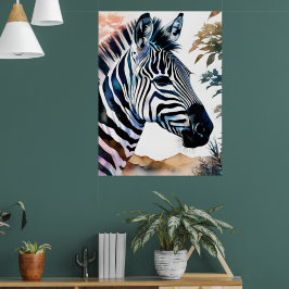 Majestueuze Zebra in Waterverf Poster