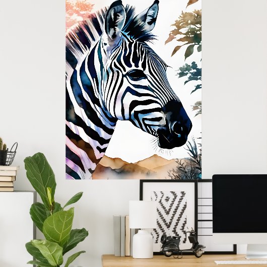 Majestueuze Zebra in Waterverf Poster (Thuiskantoor)