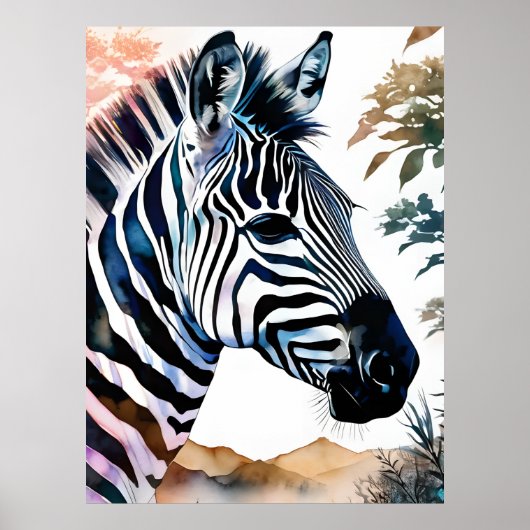 Majestueuze Zebra in Waterverf Poster (Voorkant)