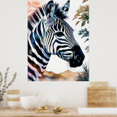 Majestueuze Zebra in Waterverf Poster (Keuken)