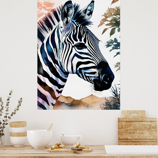 Majestueuze Zebra in Waterverf Poster (Keuken)