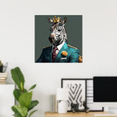 Majestueuze Zebra met Crown Portrait Painting Poster (Thuiskantoor)