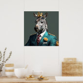 Majestueuze Zebra met Crown Portrait Painting Poster (Keuken)