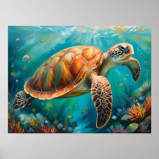 Majestueuze Zee Turtle Wall Art, oceaan-geïnspiree Poster (Voorkant)