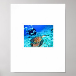 Majestueuze zeeschildpad en duiker - Oceaan Avontu Poster