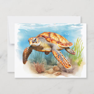 Majestueuze Zeeschildpad in Beweging Briefkaart