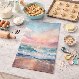 Majestueuze Zonsondergang Aan Zee Golven Aquarel K Theedoek