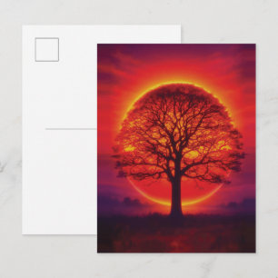 Majestueuze Zonsondergang Boom Silhouet Vuur Lucht Briefkaart