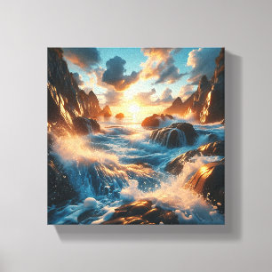 Majestueuze Zonsondergang Boven Dramatische Kustkl Canvas Afdruk