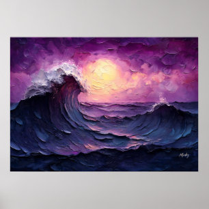 Majestueuze Zonsondergang Golf in Textured Olie St Poster