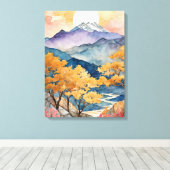 Majestueuze zonsondergang over de bergen canvas afdruk (Insitu (Houten vloer))