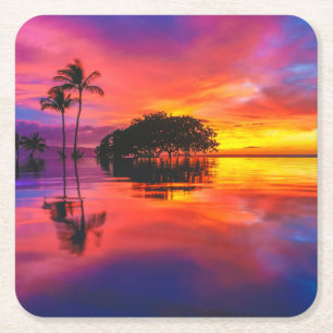 Majestueuze Zonsondergang Wailea Strand, Maui, Kartonnen Onderzetters