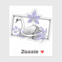Majestueuze Zwaan en Lavendelbladeren - Lijnwerk I Sticker
