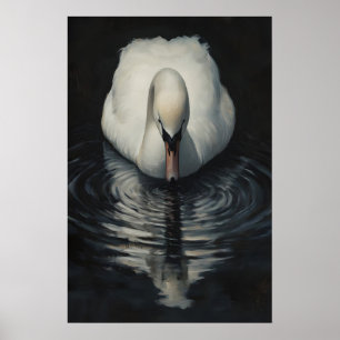 Majestueuze Zwaan Reflectie Kunst, Elegante Witte Poster
