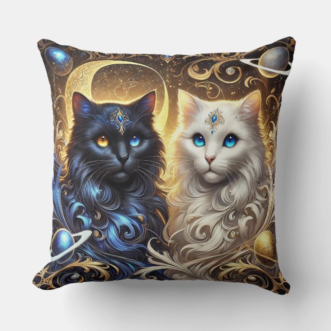Majestueuze zwart-witte katten  kussen (Voorkant)