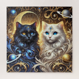 Majestueuze zwart-witte katten legpuzzel