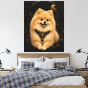 Majestueuze Zwarte Gouden Pomeranian Fantasy Kunst Canvas Afdruk