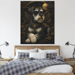 Majestueuze Zwarte Gouden Schnauzer Fantasie Kunst Canvas Afdruk