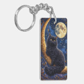 Majestueuze zwarte kat rustend sleutelhanger (Voorkant Links)