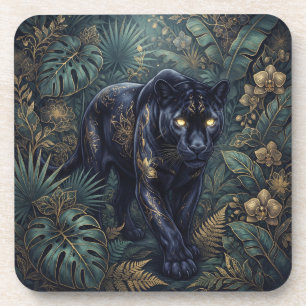 Majestueuze zwarte panter die door een jungle slen bier onderzetter