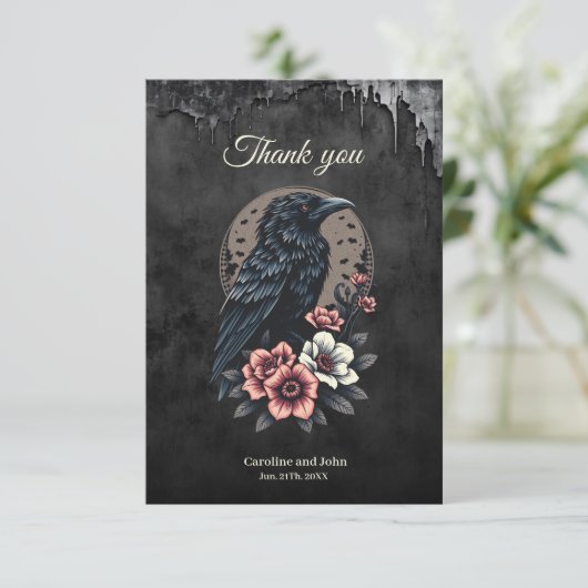 Majestueuze zwarte raaf bedankkaart (Staand voorkant)