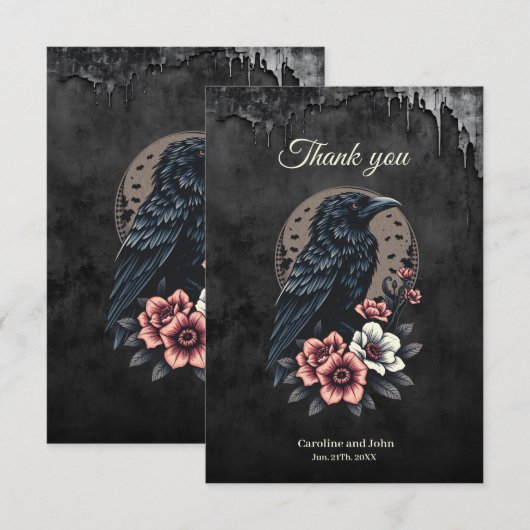 Majestueuze zwarte raaf bedankkaart (Voorkant / Achterkant)