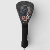 Majestueuze zwarte raaf golfheadcover (Voorkant)