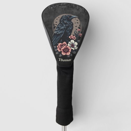 Majestueuze zwarte raaf golfheadcover (Voorkant)