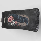 Majestueuze zwarte raaf golfheadcover (Voorkant)