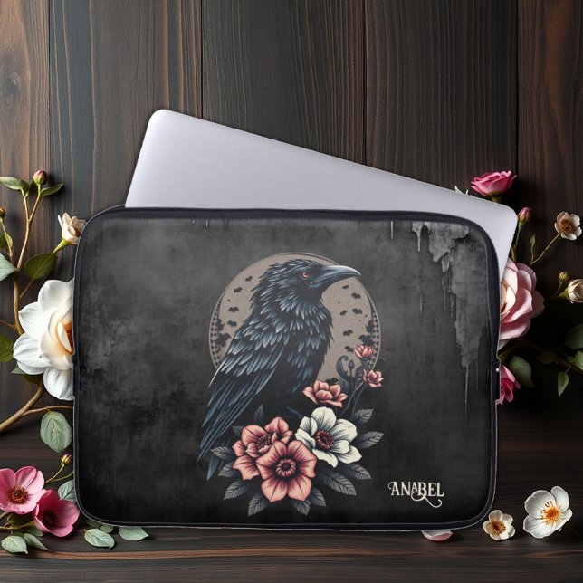 Majestueuze zwarte raaf laptop sleeve (Creator heeft geüpload)