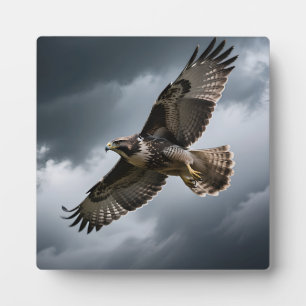 Majestueuze zwevende havik stormwolken fotoplaat