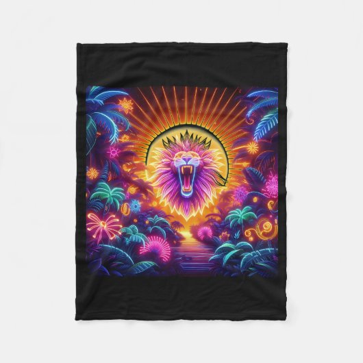 Majesty The Lion Neon Oerwoud BLANKET Fleece Deken (Voorkant)