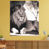 Majistische Afrikaanse leeuw zwart-wit Canvas Afdruk (Insitu (Woonkamer))