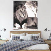 Majistische Afrikaanse leeuw zwart-wit Canvas Afdruk (Insitu (Slaapkamer))