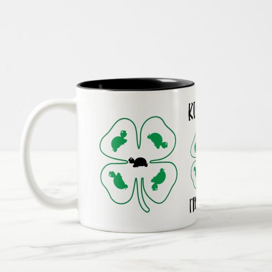 MaJk Turtle "Kus me I'm Irish" gelukskeramiek Tweekleurige Koffiemok (Links)
