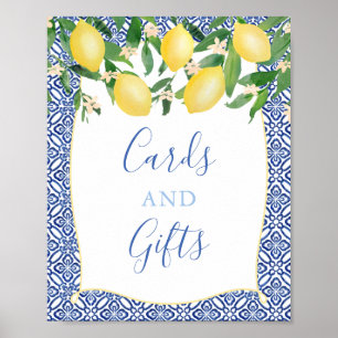 Majolica Baby Shower, citroenen blauwe tegels Poster