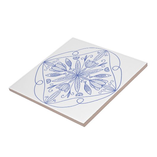 Majolica blauw Amalfi Kust Sardine Vis & citrus Tegeltje (Zijkant)