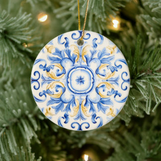 Majolica: blauw en goud keramisch ornament