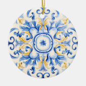 Majolica: blauw en goud keramisch ornament (Voorkant)