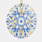 Majolica: blauw en goud keramisch ornament (Links)