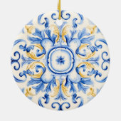 Majolica: blauw en goud keramisch ornament (Achterkant)