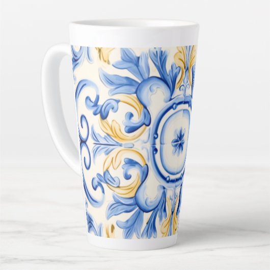 Majolica: blauw en goud latte mok (Linkerhoek)