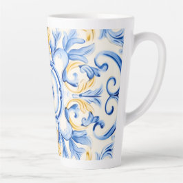 Majolica: blauw en goud latte mok