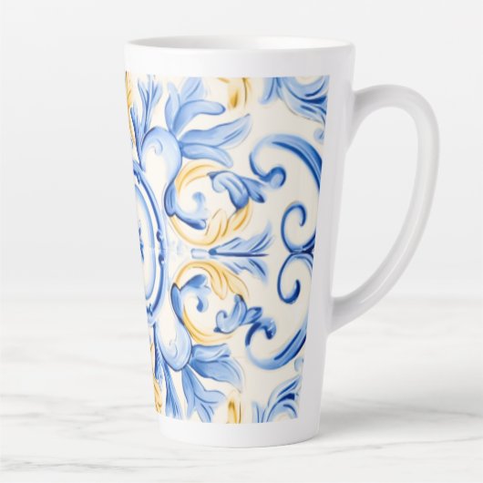 Majolica: blauw en goud latte mok (Rechts)