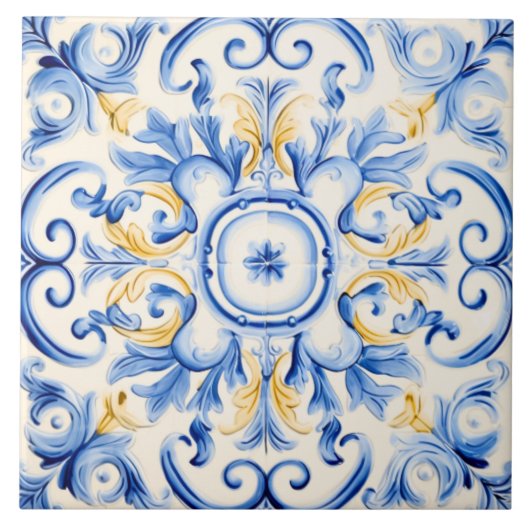 Majolica: blauw en goud tegeltje (Voorkant)
