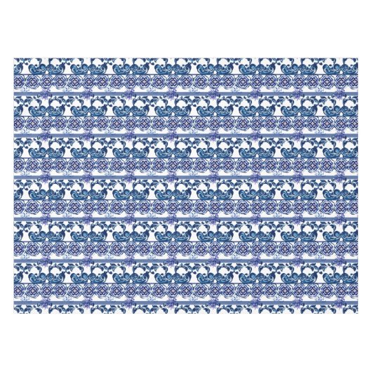 majolica, blauw en wit, porselein, tafelkleed (Voorkant (Horizontaal))