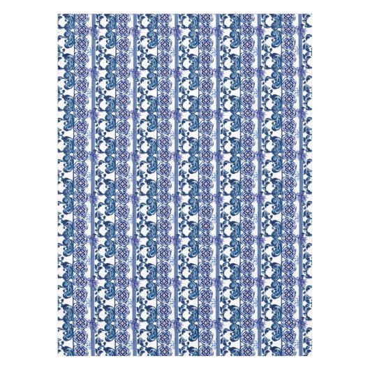 majolica, blauw en wit, porselein, tafelkleed (Voorkant)