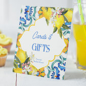 Majolica blauw tegels citroenen verjaardagsgeschen reclamebord met voetstuk