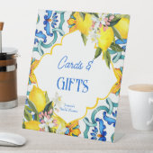 Majolica blauw tegels citroenen verjaardagsgeschen reclamebord met voetstuk (Insitu)