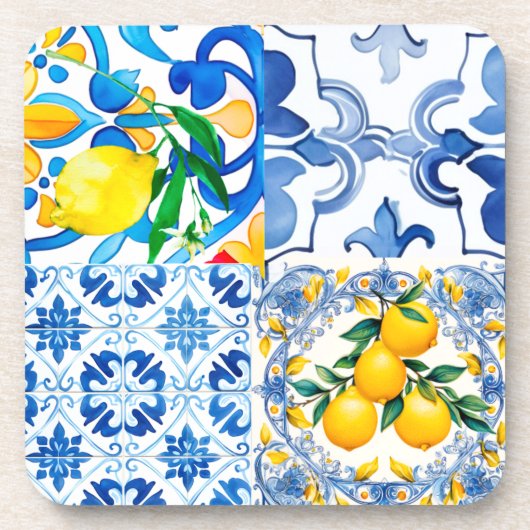 Majolica, citroen, Siciliaanse tegels, Bier Onderzetter (Voorkant)